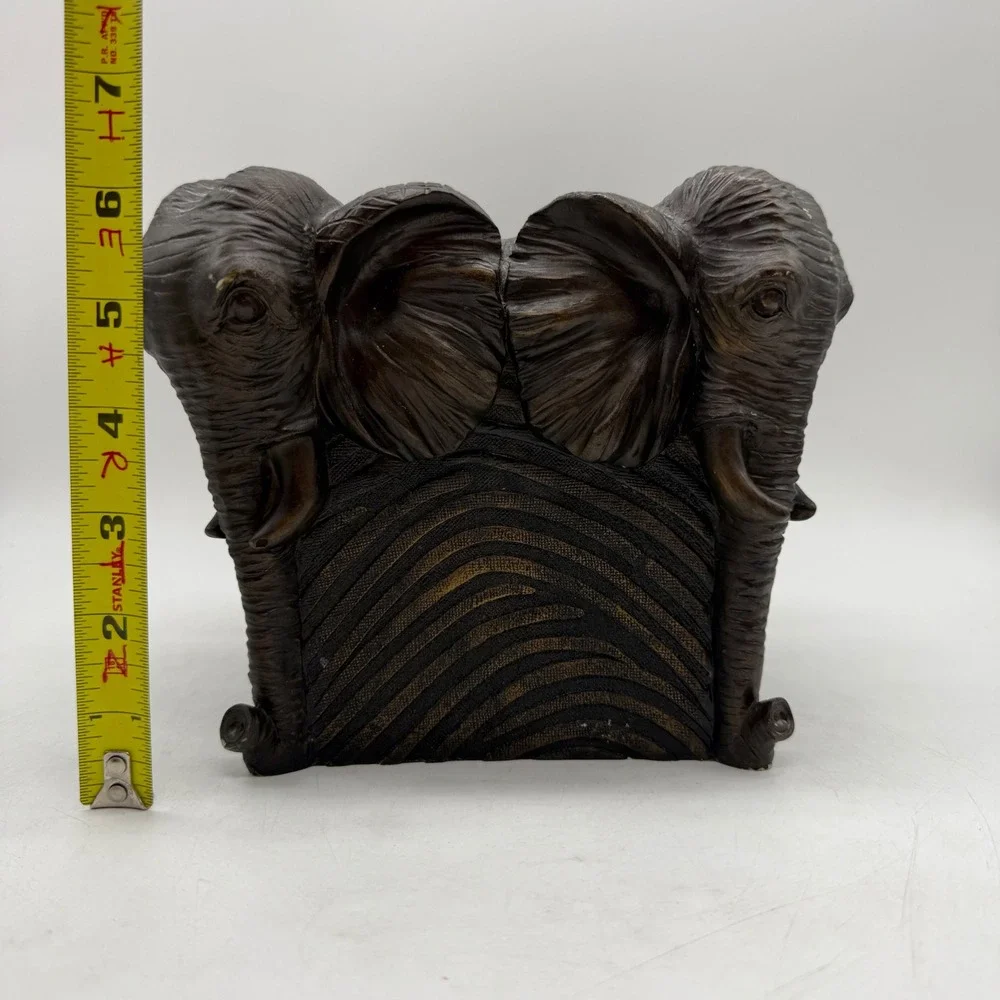 Elephant Tissue Box Cover Vintage Bronze Tone Safari Pattern Rare Zoo